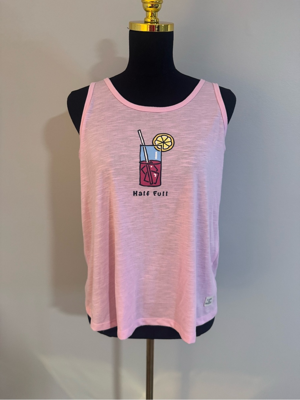 Life is Good “Half Full” Pink Tank Top Size Medium